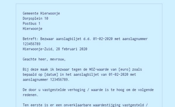 Voorbeeldbrief Bezwaar Woz Waarde Voorbeeld Bezwaarschrift Woz