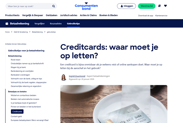 consumentenbond creditcard vergelijken